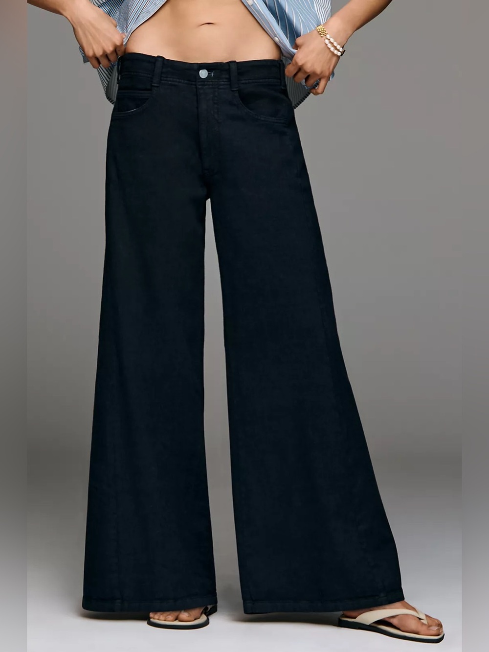 NWT Size 31 -Pilcro Adi Linen Blend Mid-Rise Flare Pants Color Midnight(US$ 148)